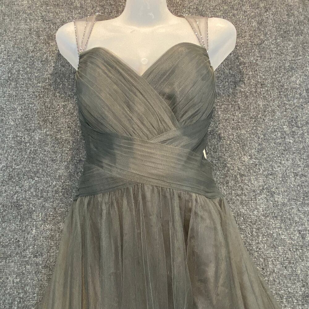 Brand New Belsoie Women 12 Iron Gray Soft Tulle Victorian Maxi Dress Gown Beaded